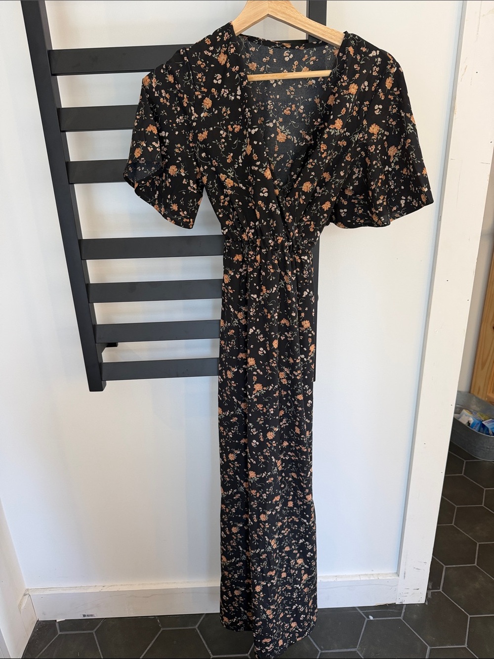 SHEIN Black Maxi Dress with Peach Floral Print